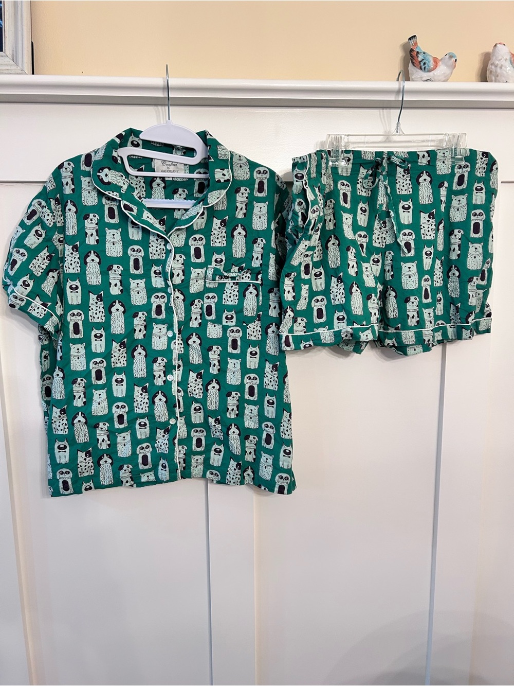 Crafted by Mahogany Pajama 2 Piece Set Green Dogs Print Cotton PJ Size L Lounge